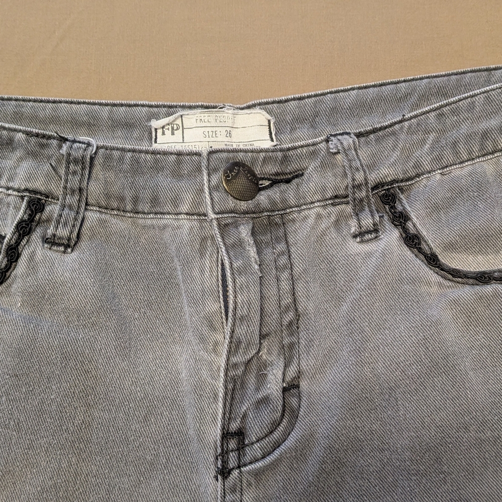 Free People Gray Distressed Jean Shorts - Picture 2 of 9